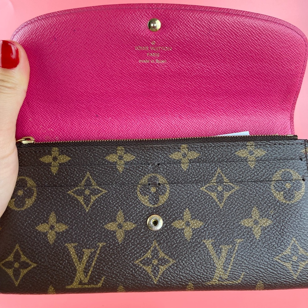 š«SOLDš«Louis Vuitton Long Wallet Portefeuille Emilie Brown Monogram with Pink - Picture 4 of 8